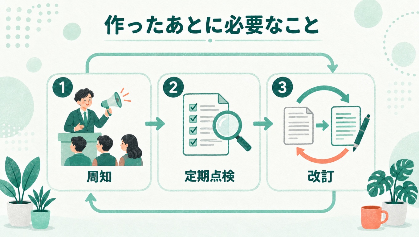 作ったあとに必要なこと:周知、定期点検、改訂をくり返す