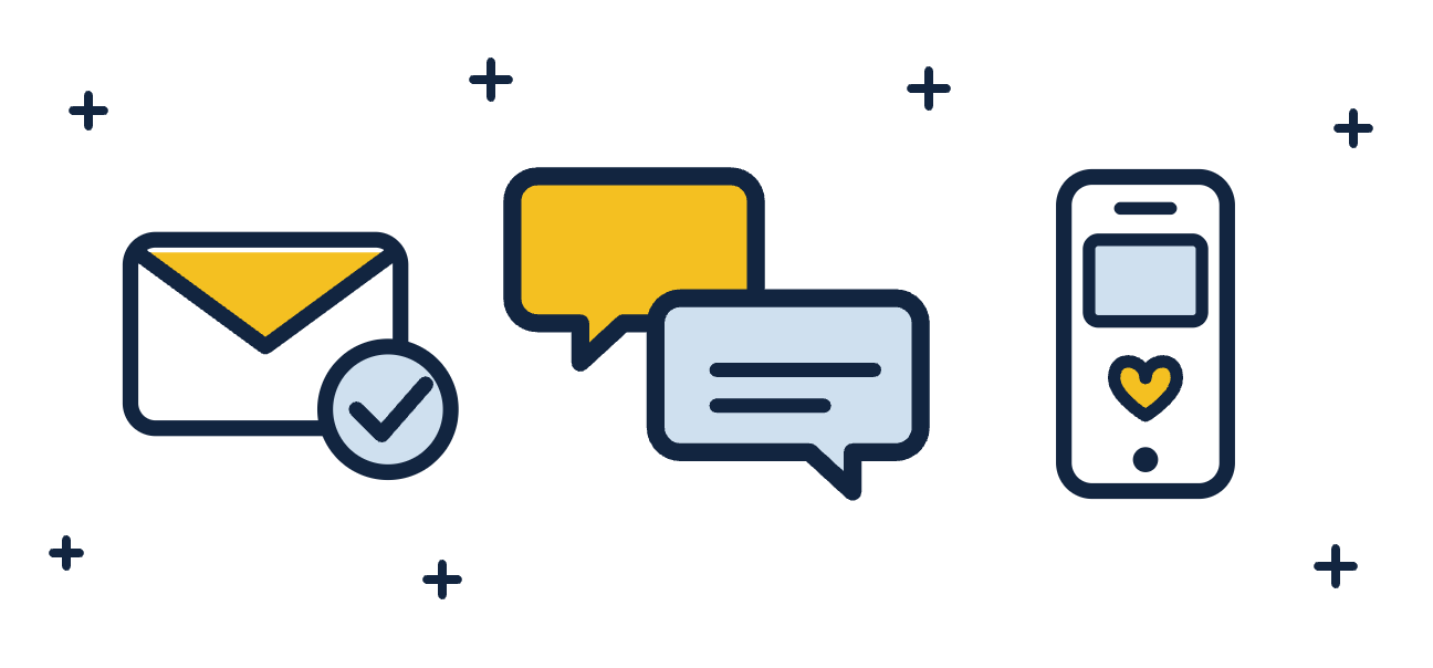 お問い合わせを表す封筒・会話・スマートフォンのイラスト